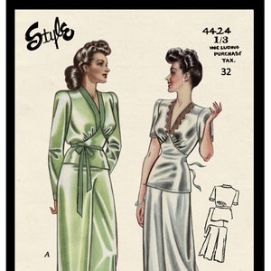 1940's Wartime Silk Pyjamas PDF Sewing Pattern Bust 32 - Style 4424
