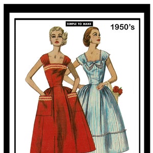 1950s Summer Dress with Pockets Sewing Pattern - PDF Instant Download