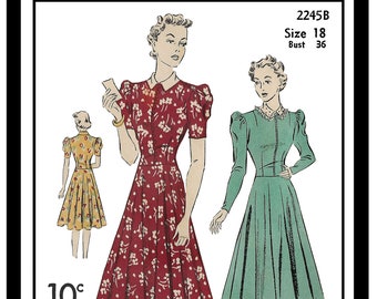 1930s Parisian Style Tea Dress Ready Printed Sewing Pattern Bust 36
