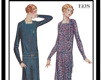 1920-talets Flapper Afternoon/Coat Frock Färdigtryckt Symönster Byst 36