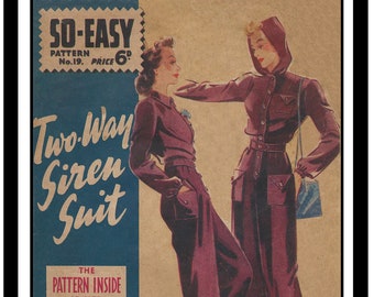 1940's Wartime Two Way Siren Suit Vintage Sewing Pattern - Bust 36 - PDF Instant Download