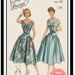 1950 Summer Dress Ready Stampato Modello di cucito Busto 32