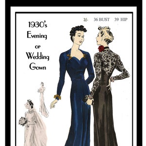 1930s Glamorous Evening or Bridal Gown pattern Bust 36