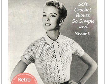 1950's Crochet Blouse Pattern: Vintage Rockabilly Style (PDF Pattern)