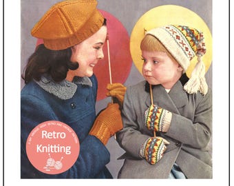 Childrens Hats and Gloves 1950's Vintage Knitting Pattern - PDF Knitting Pattern - Instant Download