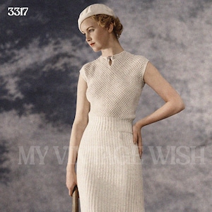 Modello PDF per abito da tennis lavorato a maglia anni '30 • Completo vintage a due pezzi