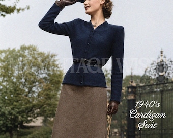 Patrón de traje de punto para mujer de los años 40: chaqueta y falda - Descarga en PDF
