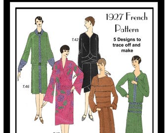 1920s Flapper Dresses and Dressing Gown PDF Print at Home French Sewing Pattern