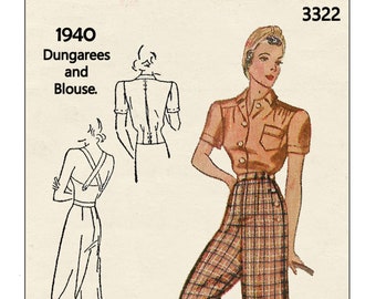 1940's Slacks, Dungarees and Blouse PDF Sewing Pattern Bust 32 - Waist 26