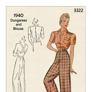 1940's Slacks, Dungarees and Blouse PDF Sewing Pattern Bust 32 - Waist 26