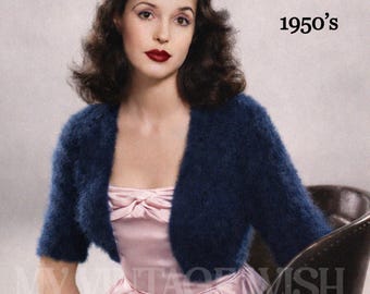 1950s Angora Bolero PDF Knitting Pattern Vintage Ladies Shrug Bust 34–36