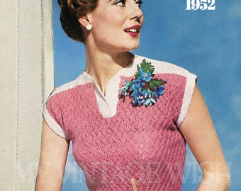 1950s Lace Stitch Jumper Knitting Pattern PDF, Vintage Cap Sleeve Sweater