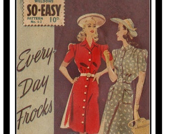 1940's Wartime Every Day Shirt Frock PDF Imprimir en casa Patrón de costura Busto 32