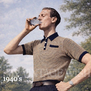 1940s Men's Striped Knit Polo Shirt | Vintage Knitting Pattern PDF