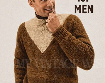 Men's V-neck Sweater Mohair 40-44ins Sof-touch 57 Vintage Knitting