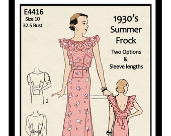 1930s Garden Party Dress Sewing Pattern - PDF Instant Download