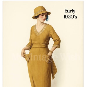 Robe côtelée à col en V des années 1920 avec poches Modèle de tricot PDF