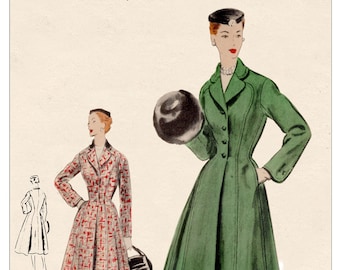 Vintage 1950s Coat Sewing Pattern PDF – Instant Download – 34" Bust