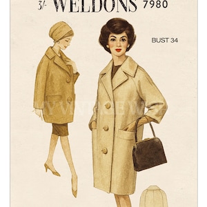 1950's Full or 3/4 length Car Coat PDF Sewing Pattern