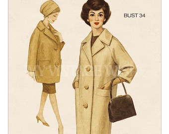 1950's Full or 3/4 length Car Coat PDF Sewing Pattern