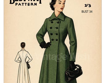 1940's Double Breasted Princess Coat PDF Print at Home Pattern