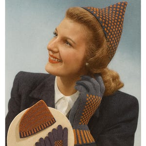 Modèle de tricot vintage bonnet et gants Pixie des années 1940 PDF