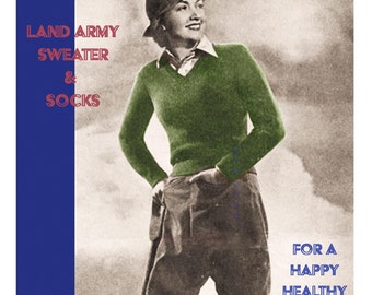 1940s Land Army V-Neck Sweater and Socks PDF Knitting Pattern