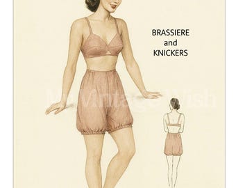 Patrón de costura en PDF de sujetador y pantalones bombachos de la época del racionamiento de los años 40, busto 32 pulgadas.