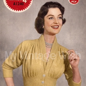 1950s Form Fitting Ladies Jumper-Cardigan PDF Knitting Pattern 34-36 Bust