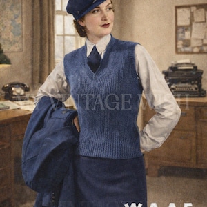1940s W.A.A.F Wartime Pullover PDF Knitting Pattern