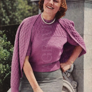 Plus Size 1950s Vintage Knitting Pattern PDF – Classic Twin Set Cardigan & Sweater