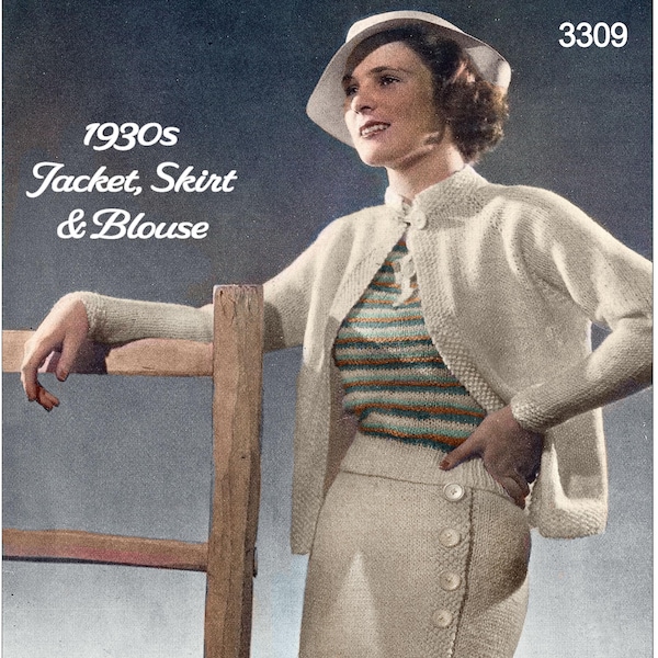 1930s PDF Knitting Pattern | Jacket, Skirt & Blouse Set | Bust 34 | Instant Download