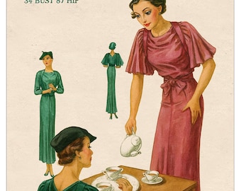 Modello di cucito per abito con maniche a mantella anni '30: da sera o da pomeriggio (download PDF)