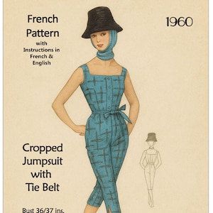1960&#39;s Cropped Sommer Jumpsuit PDF Schnittmuster Büste 96-94cm