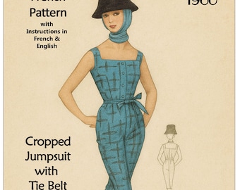 1960's Cropped Sommer Jumpsuit PDF Schnittmuster Büste 96-94cm