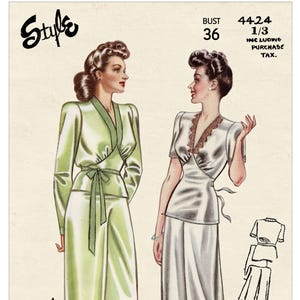 1940s WWII Vintage Silk Pyjamas PDF Sewing Pattern | Bust 36 | Retro Loungewear