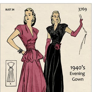 1940s Dinner-to-Dance Evening Dress PDF Sewing Pattern – Bust 34
