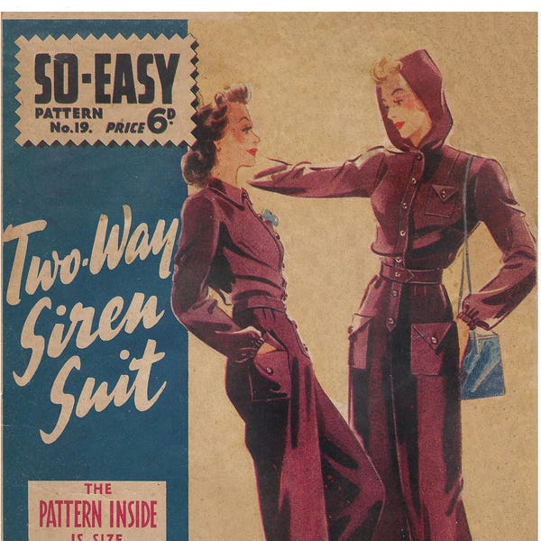 1940s WII Sirenenanzug Vintage Schnittmuster - Büste 36 - PDF Instant Download