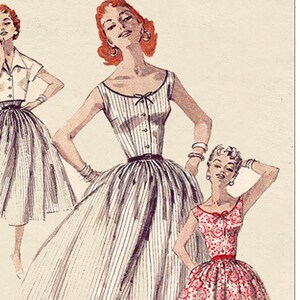 1950s Bardot Style Dress & Jacket | PDF Sewing Pattern Download | Bust 34