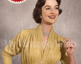 1950s Form Fitting Ladies Jumper-Cardigan PDF Knitting Pattern 34-36 Bust