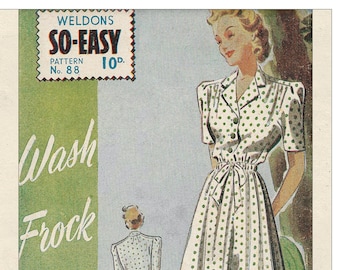 1940s Weldon's Wartime Wash Dress PDF Print at Home Sewing Pattern - Bust 32