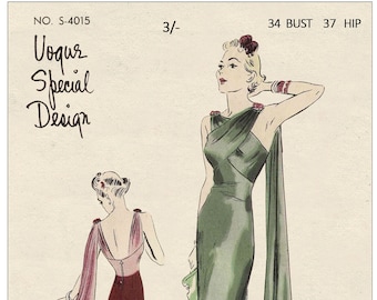 1930's Stylish Evening Gown PDF Print at Home Pattern Bust 34