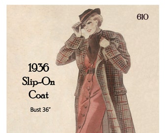 1930's Slip on Coat Ready printed Sewing Pattern
