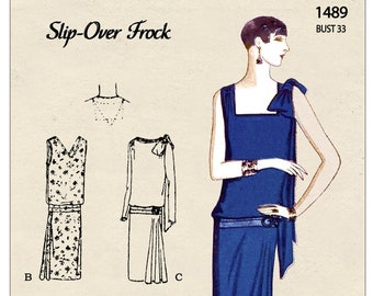 1920s Flapper Slip-Over-Frock PDF Patrón de costura Busto 33