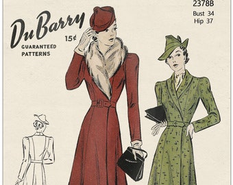 1940's Smart Wartime Coat PDF Sewing Pattern Bust 34