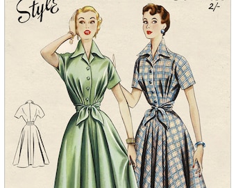 1950s Rockabilly Style Shirt Dress PDF Sewing Pattern Bust 34