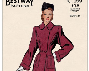1940s Panelled Coat with Pockets Sewing Pattern Bust 34
