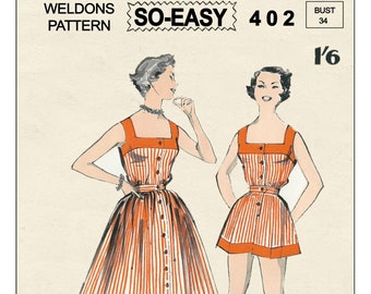 1950s Play Suit and Skirt PDF Sewing Pattern Bust 34