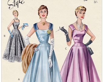1950s Elegant Ball Gown in Two Lengths PDF Sewing Pattern Bust 34