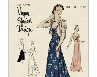 1930's Stylish Evening Frock and Bolero PDF Print at Home Pattern Bust 34